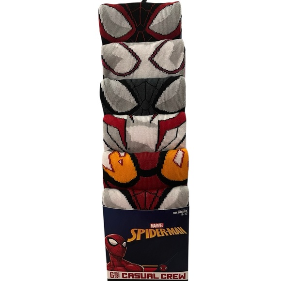 Marvel Spider-Man Themed Crew Socks Set - 6 pairs - New - Picture 1 of 2